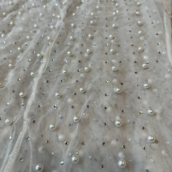 Sheer Mesh Pearl Shiny Rhinestone Dress Sleeveless Cover Up - Picture 8 of 8